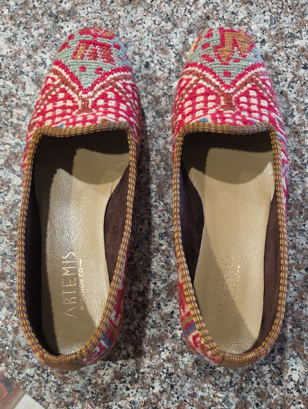 Artemis Design Co. Red Multicolor Kilim Slip-On Flats
